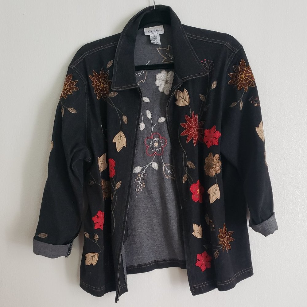 90's Floral Black Jean Jacket